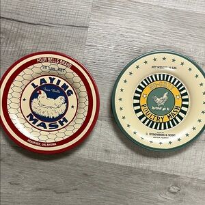 Four Bells Brand Decorative Chicken Plates - Red and Cream